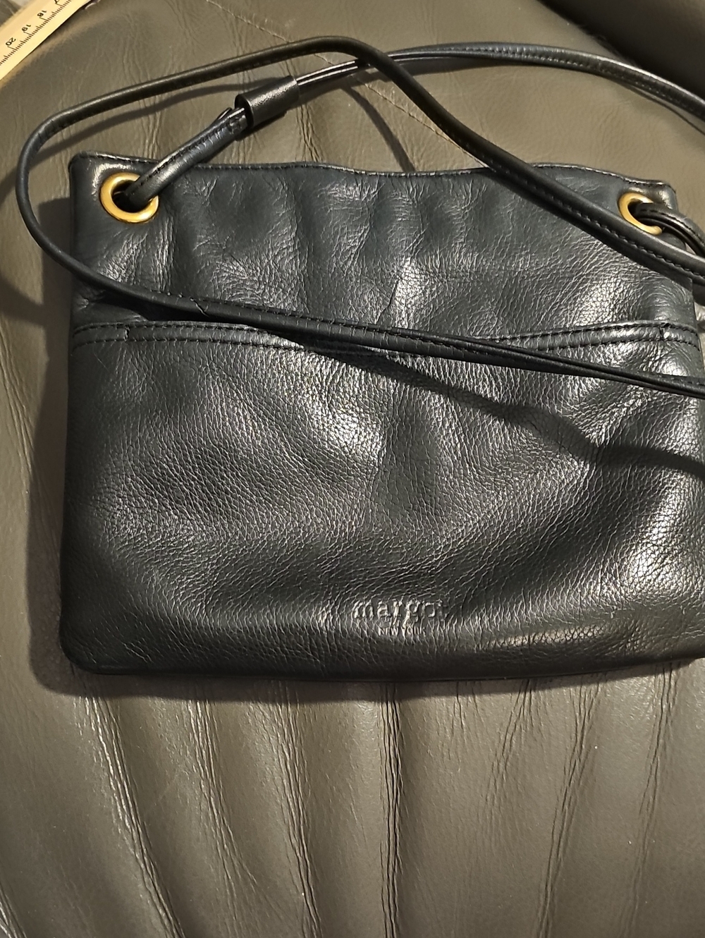Margot Soft Buttery Black Leather. Open Pocket Crossbody. Zipper Closure.